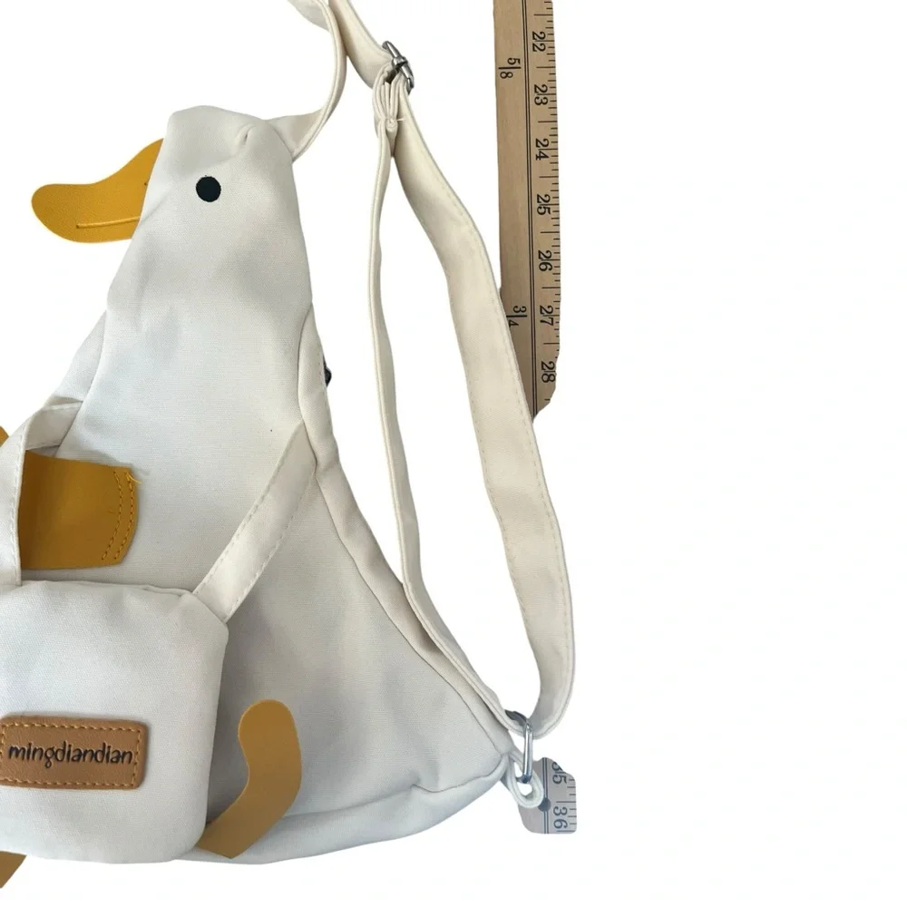 Novelty Duck Shaped Canvas Crossbody Bag Purse White Yellow - Picture 5 of 8
